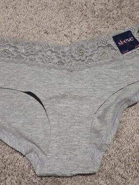 Saint Eve Heather Gray Y2K Lace-Trim Cotton Blend Hipster Panty